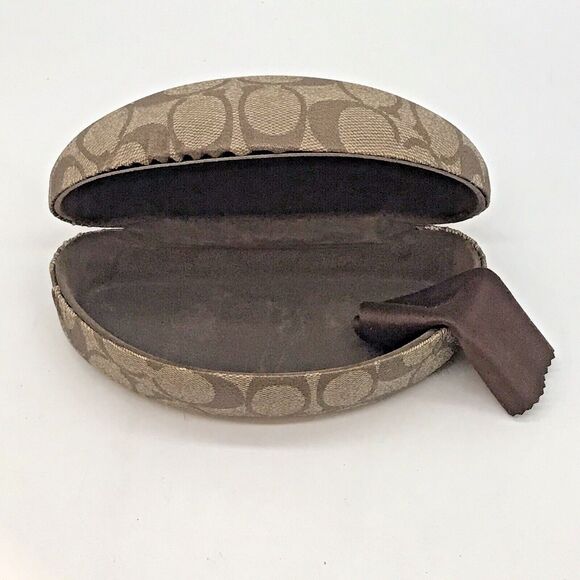 Coach Signature C Monogram Tan Brown Hard Clamshell Eyeglass Storage Flip Case - Picture 3 of 9